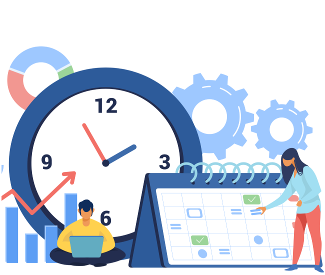 Illustration of a technician performing website updates and maintenance.